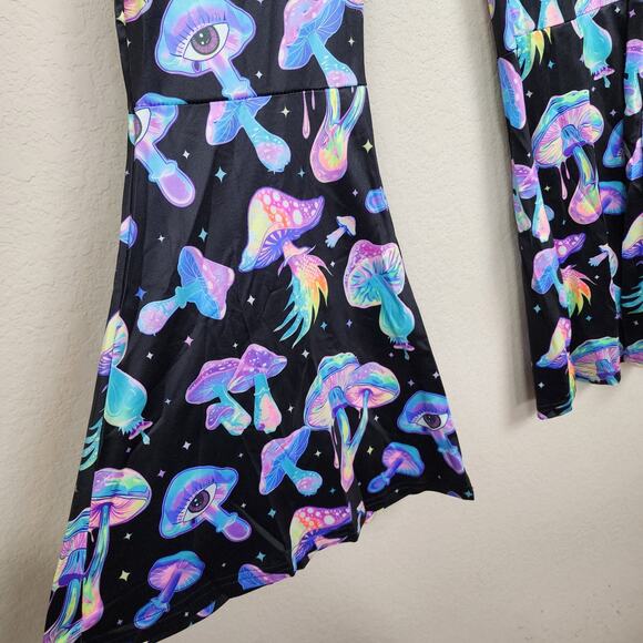 NWT XL Retro Stretchy Pants Blacklight Mushroom Rave Festival Flares - Picture 5 of 10